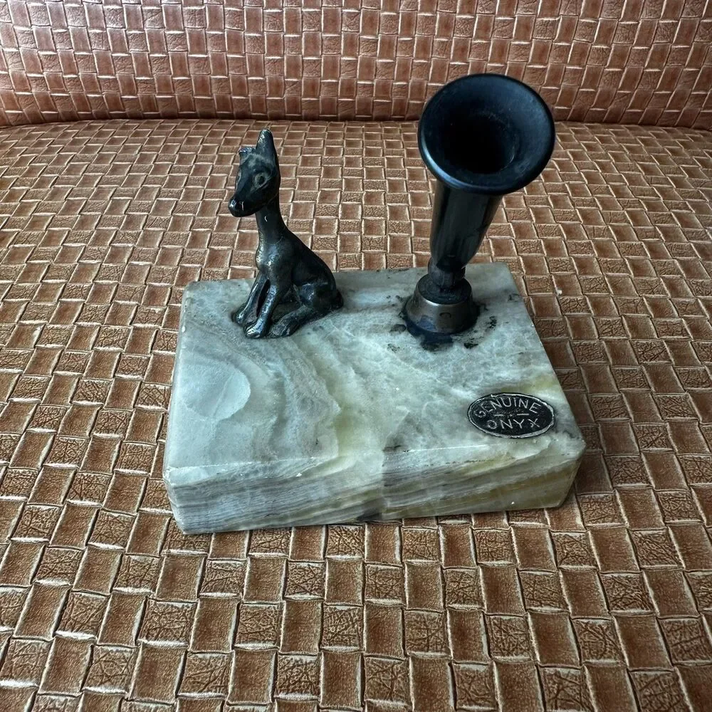 Vintage‎ Onyx Dog Pen Holder Inkwell Desk Organizer Art Deco Style